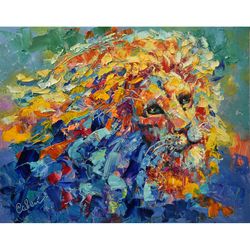 Lion Painting Wild Animal Original Art Animal Oil Impasto Impressionism Art