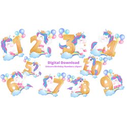 Unicorn Birthday Numbers Clipart Download Digital Clipart Unicorn SVG,PNG files Rainbow numbers