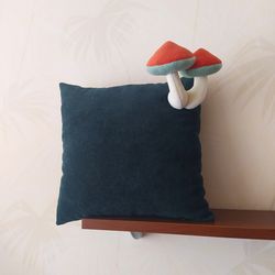 Decorative pillow with magic mushrooms - handmade pillow - forest - nature decor