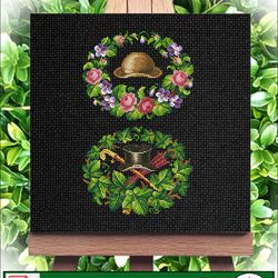 Vintage Cross Stitch Scheme Hat and flowers. Flower cross stitch.