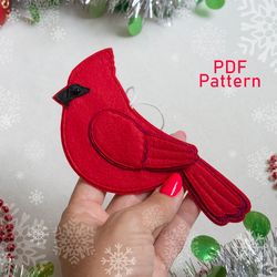 Cardinal felt Pattern PDF - Tutorial of cute Christmas Tree Ornament