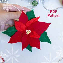 Felt Poinsettia PDF Pattern - Tutorial cute Christmas Ornament