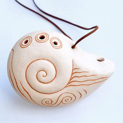 Ocarina "Ancient shell" / White / ceramic musical instrument/ handmade instrument
