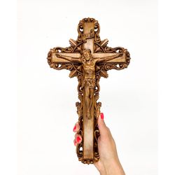 Wooden Crucifix 8.27" height, Jesus Christ, carved wooden cross, Catholic cross Wood Crucifix catholic cross, Crucifix