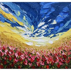 Meadow Oil Painting Wildflower Original Art Impasto Artwork Floral Landscape 10 by 10 inch ARTbyAnnaSt