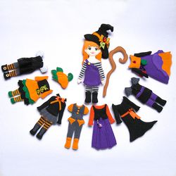 PDF Pattern Felt Witch, Halloween Doll with clothes, Sewing Tutorial, Dress up Ginger doll, Birthday Gift idea, DIY kit