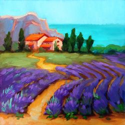 Tuscuny Painting Original Art Lavender Artwork Italy Wall Art Oil Painting Small 8 by 8 inches