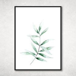 Watercolor poster, Botanical Print, Watercolor Green Leaves, Green Leaves Wall Art