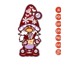 layered mandala christmas gnome svg, dxf files for cricut, gnome cutting template
