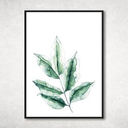 Watercolor plant paintings, Green Printable Wall Art, botanical watercolor, Botanical Print, Leaves Watercolor