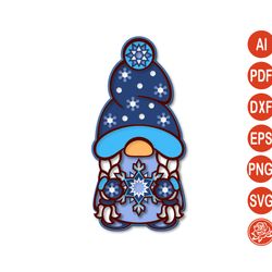 Layered mandala Christmas gnome SVG,  DXF Files For Cricut, Gnome cutting template