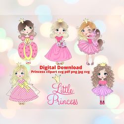 Princess clipart,Baby Little Princess svg png jpg pdf,Princess Cartoon Movie Clipart,Unicorn and Princess,bundle Cute