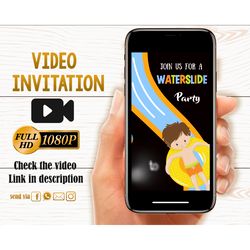 Waterslide animated invitation Pool party video invitation Waterslide birthday invitation  Boy pool party invite