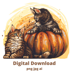 Cat clipart,Cat png for sublimation,cute cats png,Watercolor kitten clipart,animal illustration,Halloween Cat Pumpkin