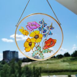 Stained glass art Flower home decor Wildflowers suncatcher