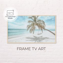 Samsung Frame TV Art | 4k Beach Coastal Palm Tree and Swing Landscape Art for The Frame TV | Digital Art Frame TV