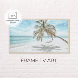 samsung frame tv art | 4k beach coastal palm tree and swing landscape art for the frame tv | digital art frame tv