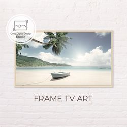 samsung frame tv art | beach coastal landscape with a boat for the frame tv | 4k wave digital art frame tv
