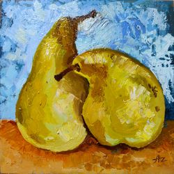Pears Painting Fruit Original Art Food Still life Wall Art Kitchen Oil Painting Two Pear