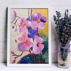 Orchid Painting Floral Original Artwork Purple Flower Art Small Oil Painting  7" by 9"  by ArtMadeIra