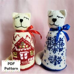 Knit cat pattern, Cat knitting pattern, Set of 2 Fair isle patterns, Christmas knitting patterns, Cat knitting chart
