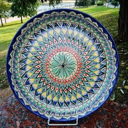 Pottery large bowl diameter 14.76 inches Handmade plate color pattern