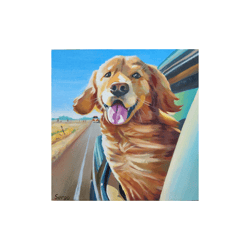 What A Joyride! Oil Art On Canvas Dog Animal Happiness Pets