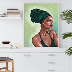 Afro Pretty Woman, facial wall print, fashion makeup sketch