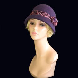 plum purple cloche hat, 20s style hat, art deco hat, 1920 s hat, purple felt hat