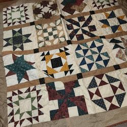 block sampler quilt handmade 58" x 68" cotton quilt