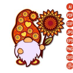 Layered Orange Gnome With Sunflower SVG, Gnome  Files For Cricut