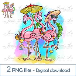 Flamingos Beach Party 2 PNG files Summer Clipart Funny Flamingo Sublimation Holiday design Vacation Digital Download