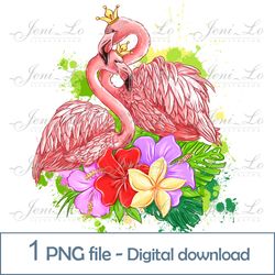 Flamingo Flowers 1 PNG file Pink Flamingos Clipart plumeria Sublimation paint splatter design Summer Digital Download