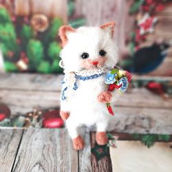handmade knitted wool cat doll toy  eco-friendly miniature cat decor small kitty