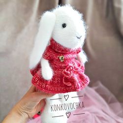 White fluffy bunny, Angora rabbit toy, photoshoots idea, gift for daughter, White plushie rabbit, Photografy prop