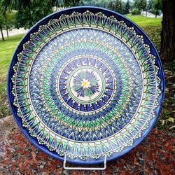 Large handmade bowl diameter 14.76 inches Pottery plate with color pattern
