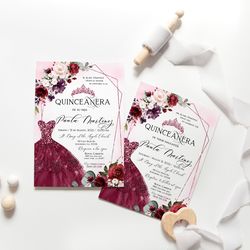 quince invitations, quinceanera invitation spanish, mis quince anos invitation, birthday invite 15 red dress party
