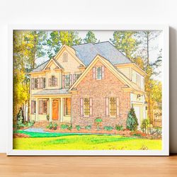 Custom house drawing from photo, house portrait , home decor gift, digital painting