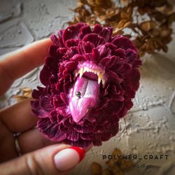 Flower brooch wild peony/jewelry flowers/burgundy flower/witch jewelry