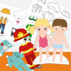 Community Helpers . Occupation Printable. Paper Dolls. COLORING PAGES Job. Preschool Printable. Toddler activity