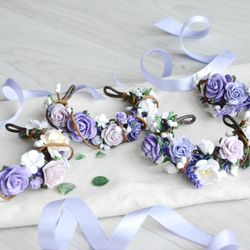 Lavender wrist corsage, Purple flower bracelet, Bridesmaids corsage,Pink white purple, Bridal flower accessories