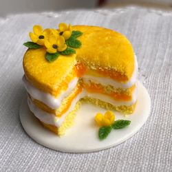Miniature food for dolls and dollhouses, naked cake with flowers at 1:12 scale