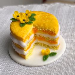 miniature food for dolls and dollhouses, naked cake with flowers at 1:12 scale