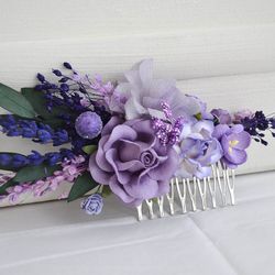 Lavender and Lilac floral comb Wedding flower Bridal hair piece Purple wedding Lilac hair comb Bridesmaid flowers
