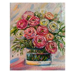 Roses Oil Painting Canvas Flowers Bouquet of Roses in a Vase Artwork Still Life