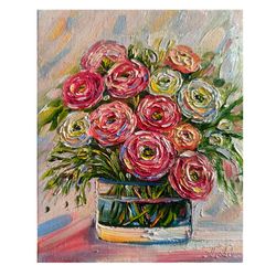 roses oil painting canvas flowers bouquet of roses in a vase artwork still life