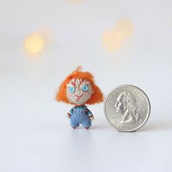 Chucky doll cute creepy tiny crochet miniature horror doll amigurumi halloween miniature