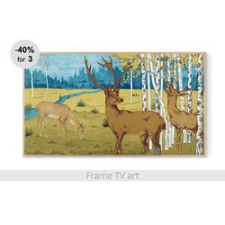 Frame TV Art Digital Download 4K, Samsung Frame TV Art Vintage Deer, Frame TV art painting, Frame TV art nature | 375