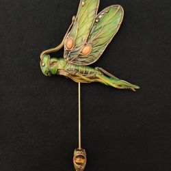 Grasshopper pin, Grasshopper brooch,Green insect pin