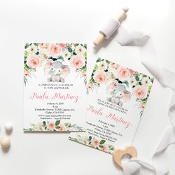 invitacion baby shower para nina, spanish baby shower invitation, elephant baby shower invitation, es nina invitacion